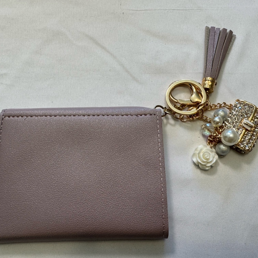 Women's Compact Card Holder with Tassel Keychain - Lavender - Picture 3 of 4